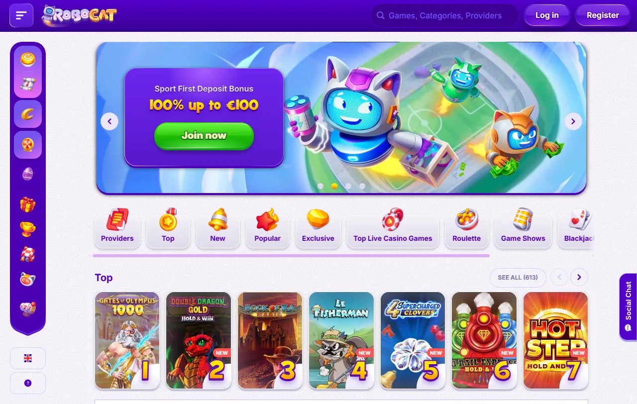 Visão geral do RoboCat Casino no mercado português, com contas em euros