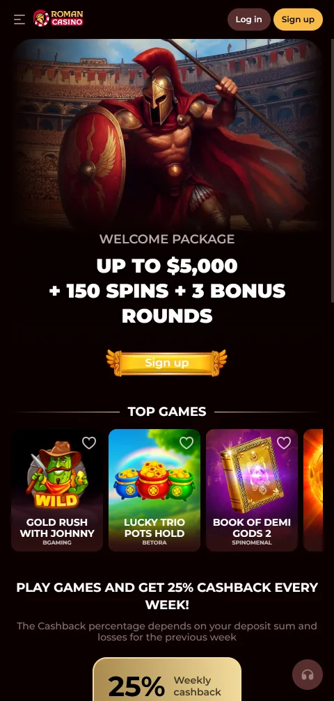 Roman Casino no navegador móvel, sem aplicação nativa Android ou iOS
