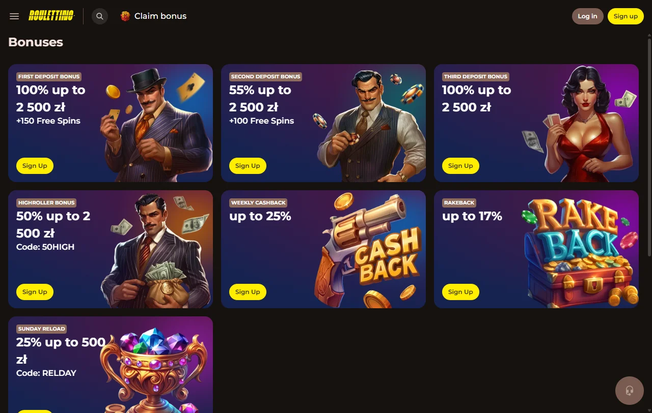 Secção de slots do Roulettino Casino com títulos da Pragmatic Play e da Hacksaw Gaming
