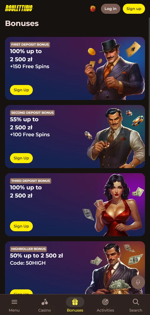 Caixa do Roulettino Casino com cartões, Skrill, Neteller e criptomoedas disponíveis