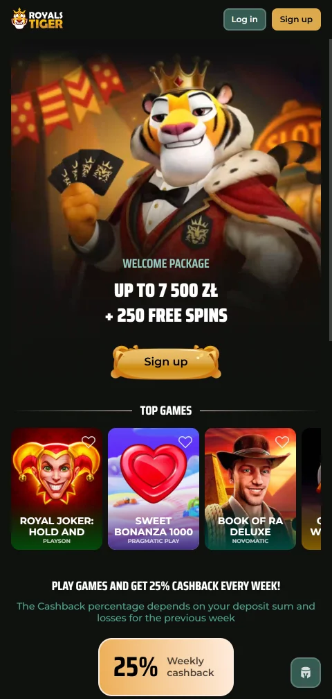 RoyalsTiger em navegador móvel, sem aplicação nativa para Android ou iOS
