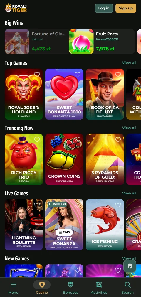 Caixa do RoyalsTiger com cartões, Skrill, Revolut e criptomoedas em euros