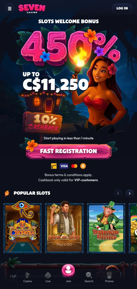Seven Casino no navegador do telemóvel, em HTML5 e sem aplicação nativa
