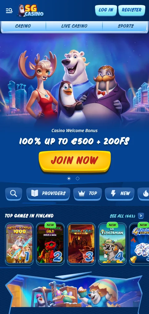Versão móvel do SG Casino em navegador Android e iOS