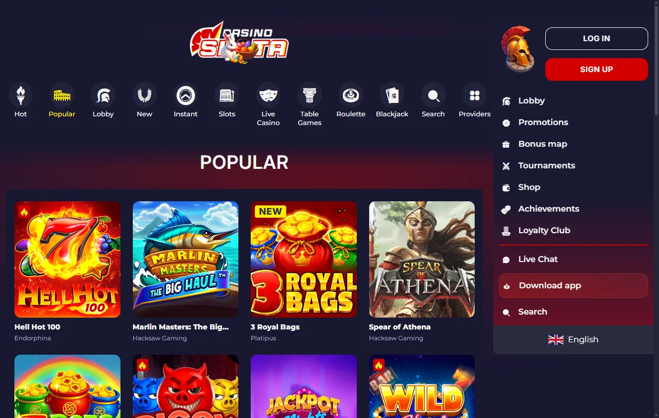 Catálogo de slots da Slota com títulos da Pragmatic Play e Play