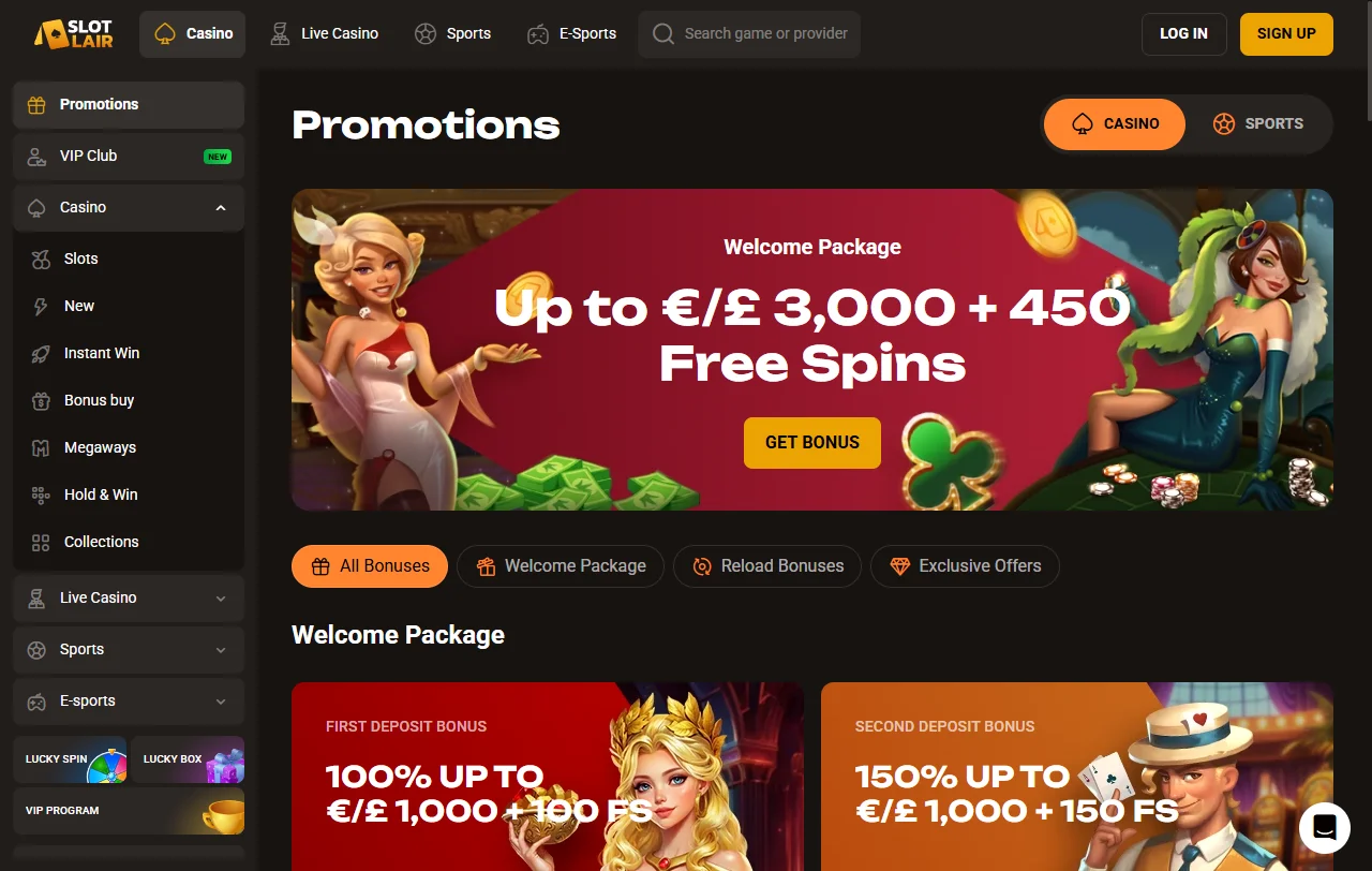Catálogo de slots e mesas ao vivo do SlotLair, com estúdios parceiros