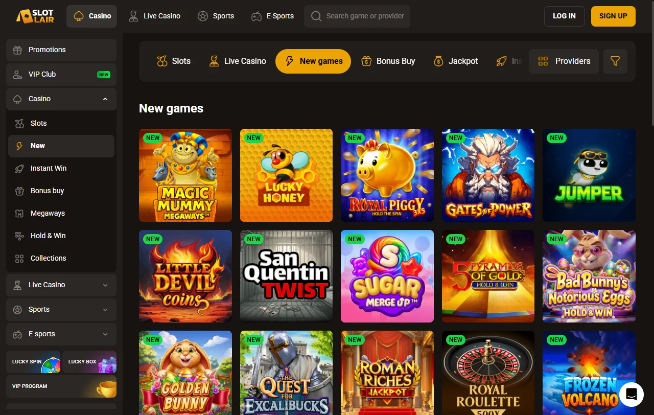 Bónus de primeiro depósito e free spins do SlotLair em euros