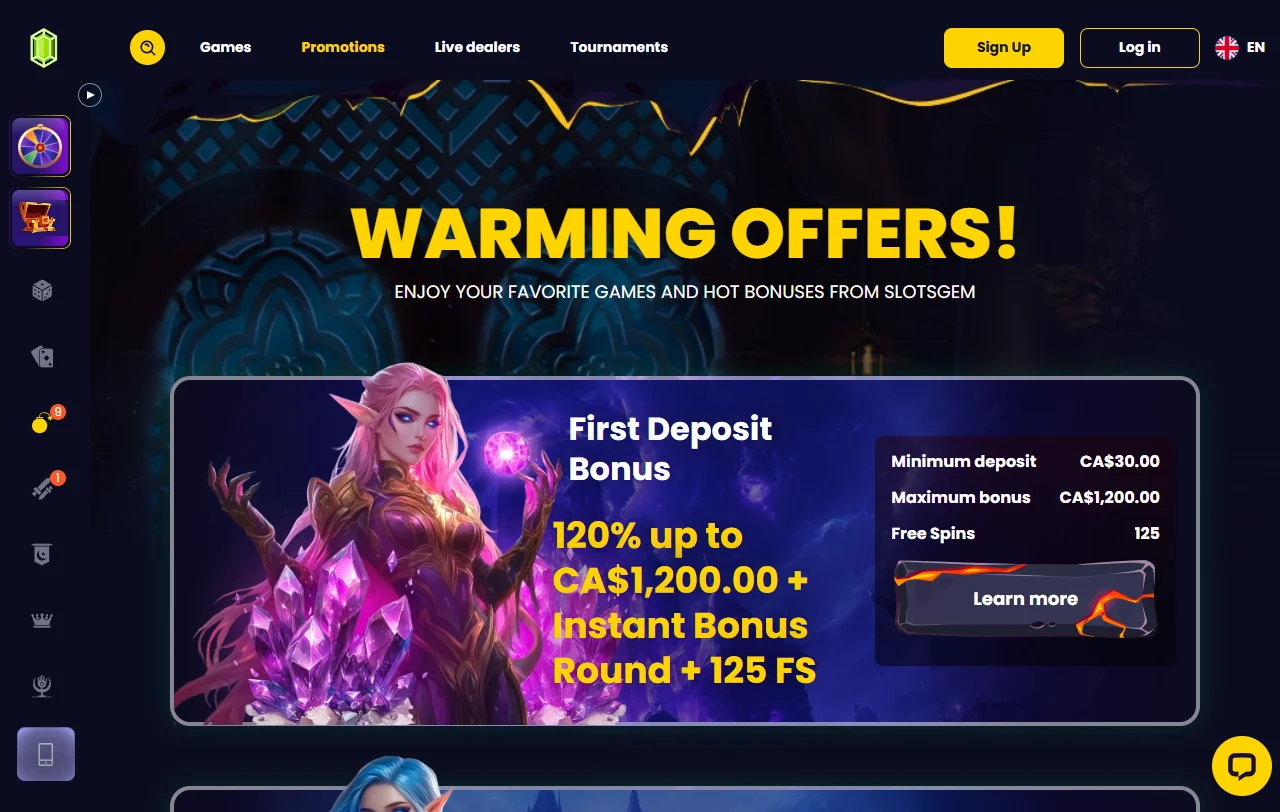 Lobby de slots do Slotsgem com filtro por fornecedor e categorias