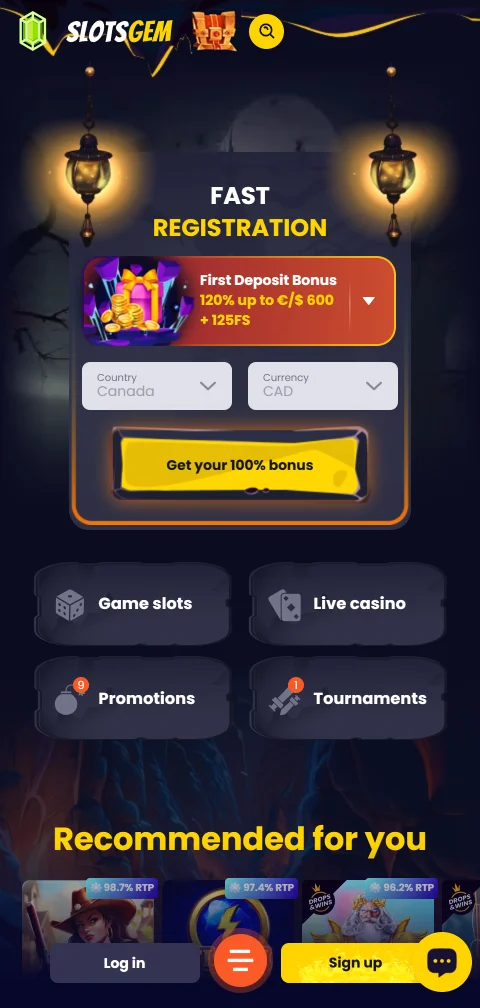 Slotsgem em HTML5 no telemóvel, lobby adaptado a ecrã pequeno