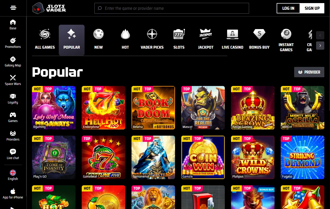 Pacote de dez depósitos do SlotsVader com wagering de 40x e aposta máxima de €5