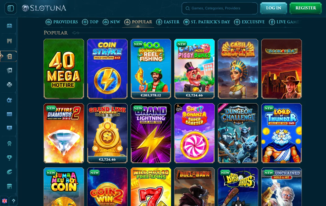 Bónus de primeiro depósito do Slotuna Casino, 100% até 500€ e free spins