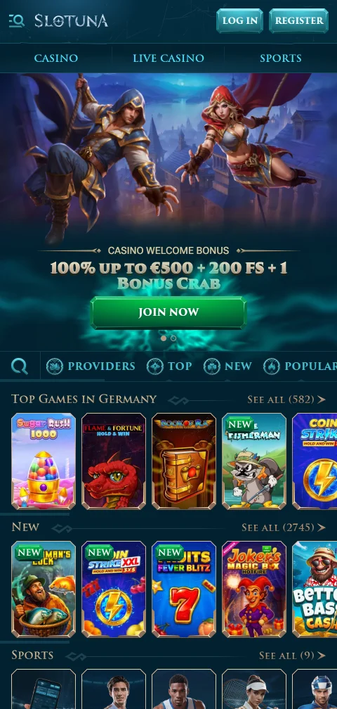 Slotuna Casino no browser do telemóvel, sem aplicação nativa para instalar