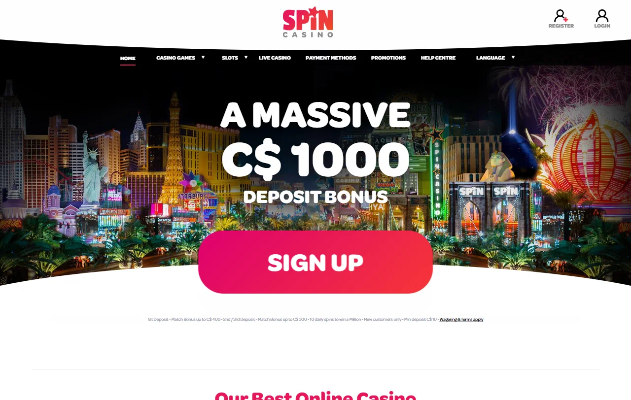 Panorama geral do Spin Casino, com licença maltesa e estrutura do lobby
