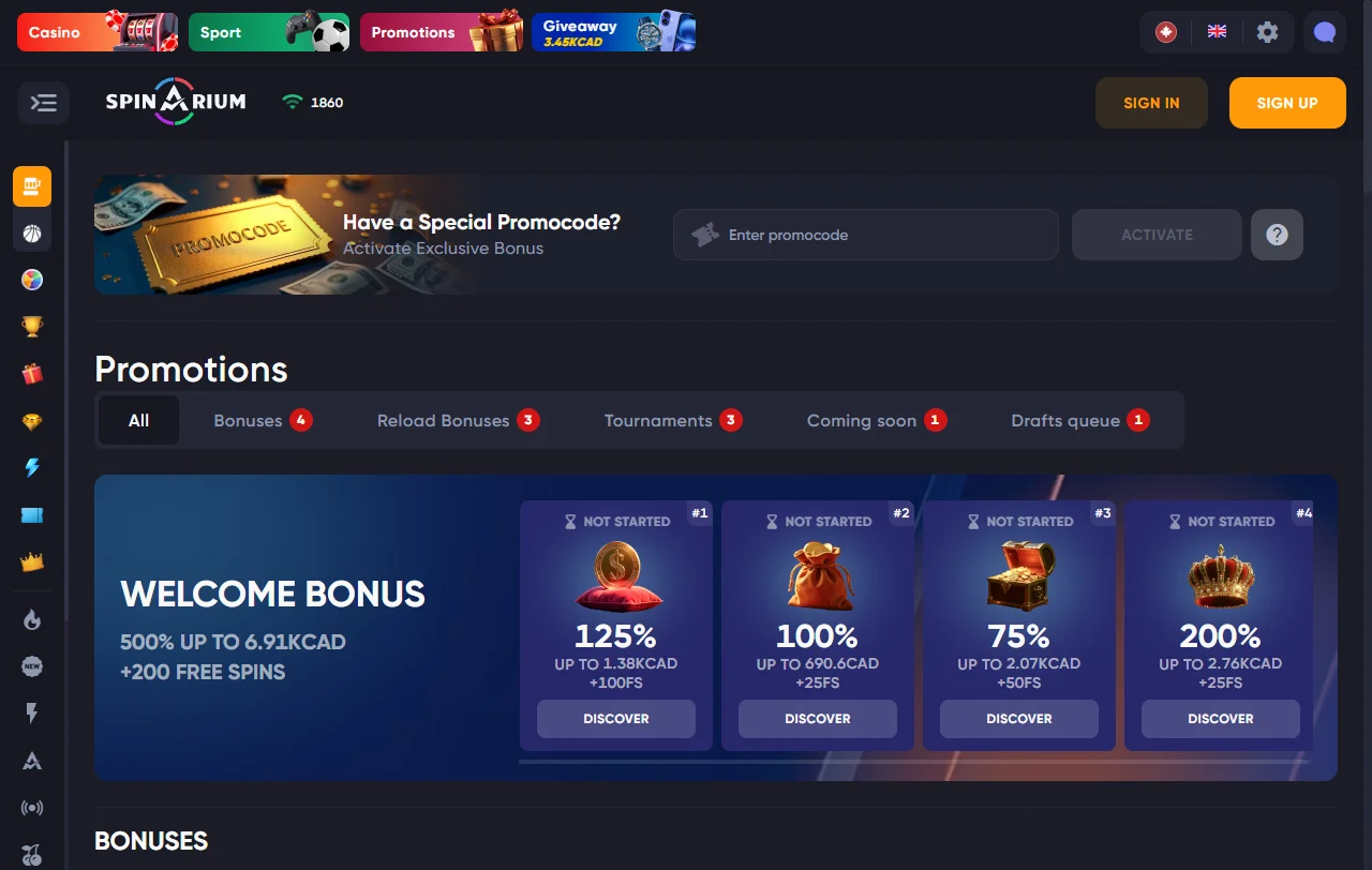 Catálogo do Spinarium com cerca de 10 000 jogos e mesas ao vivo