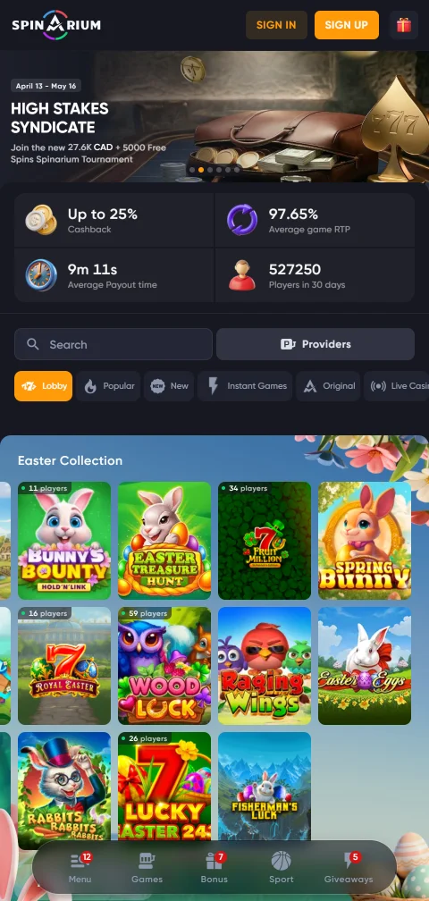 Spinarium no navegador de telemóvel, sem aplicação nativa disponível