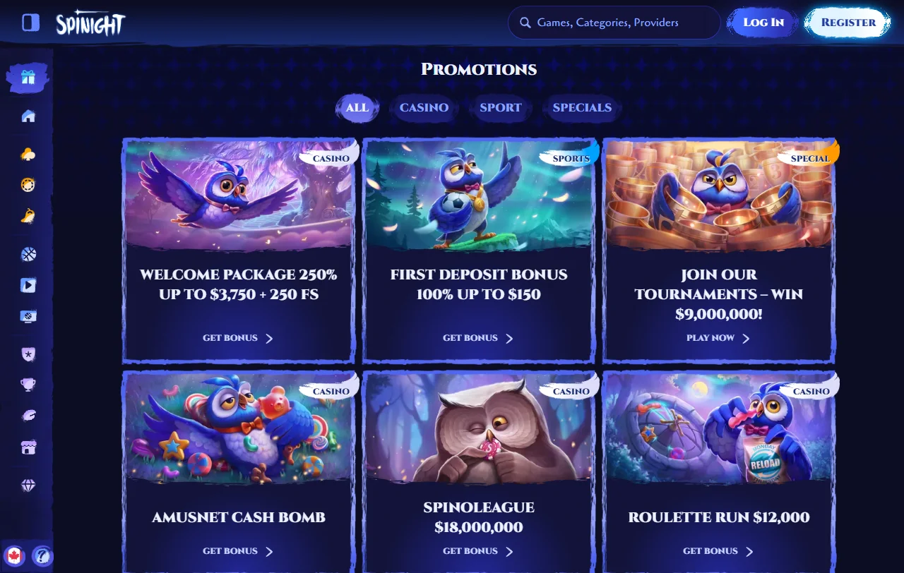 Bónus de boas-vindas do Spinight Casino repartido por três depósitos com wagering de 35x
