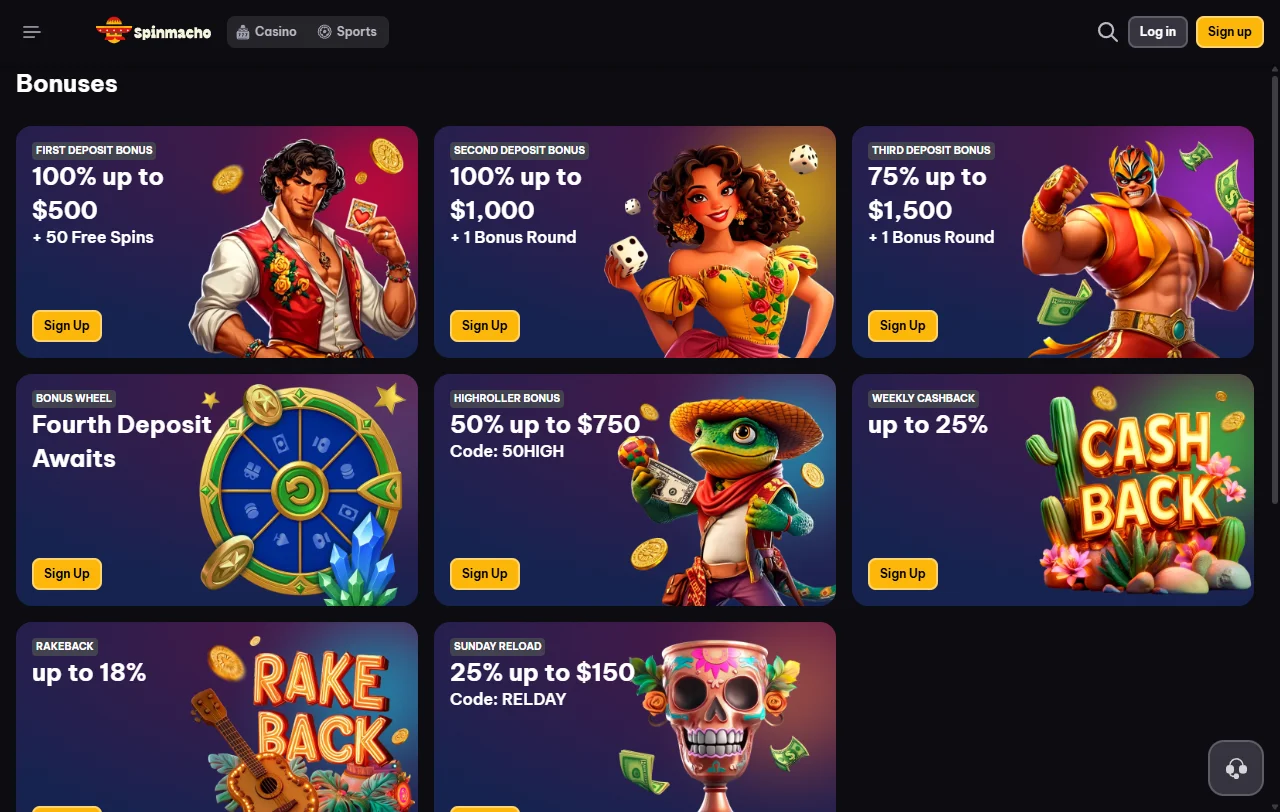 Slots e mesas ao vivo do Spinmacho de Pragmatic Play e Evolution