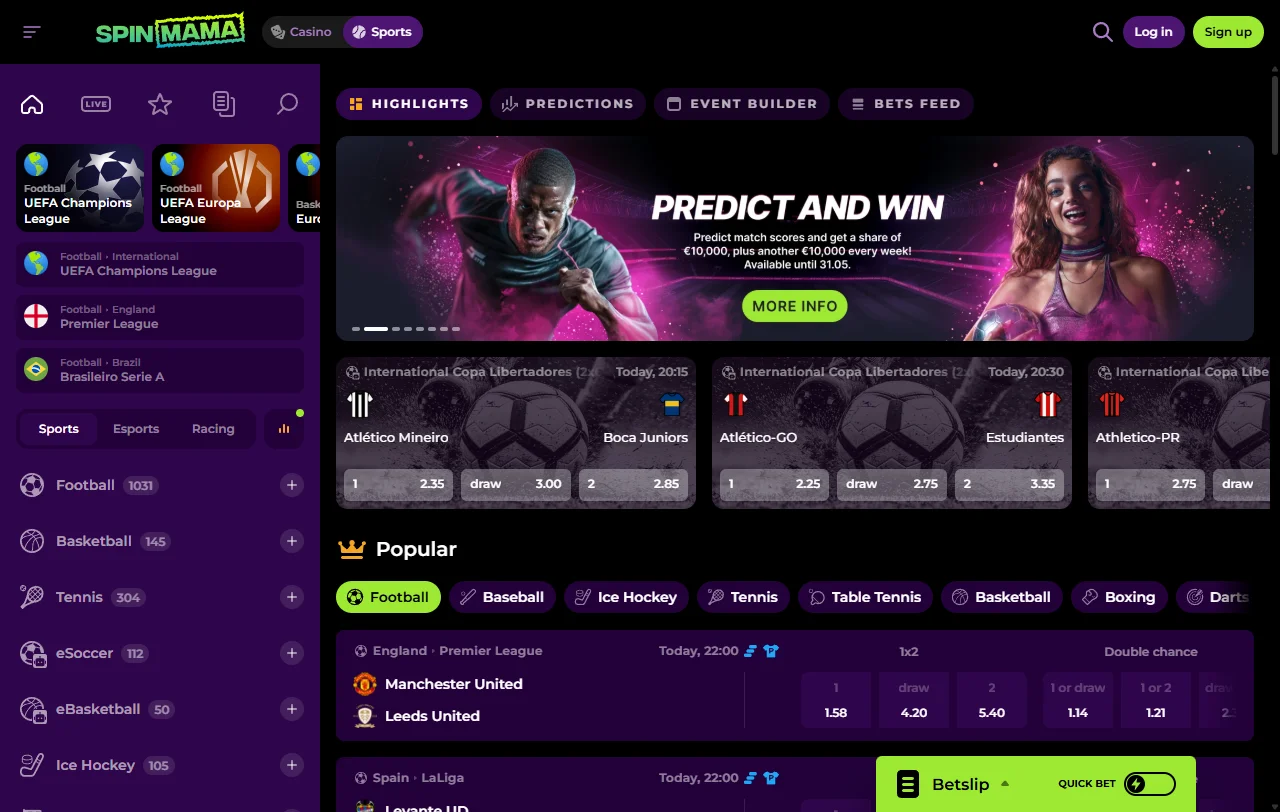 Pacote de boas-vindas de 450 euros e 250 rodadas no Spinmama Casino
