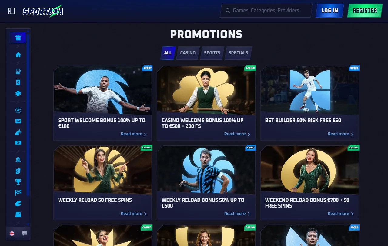 Pacote de boas-vindas do Sportaza de 100% até 500 € com free spins