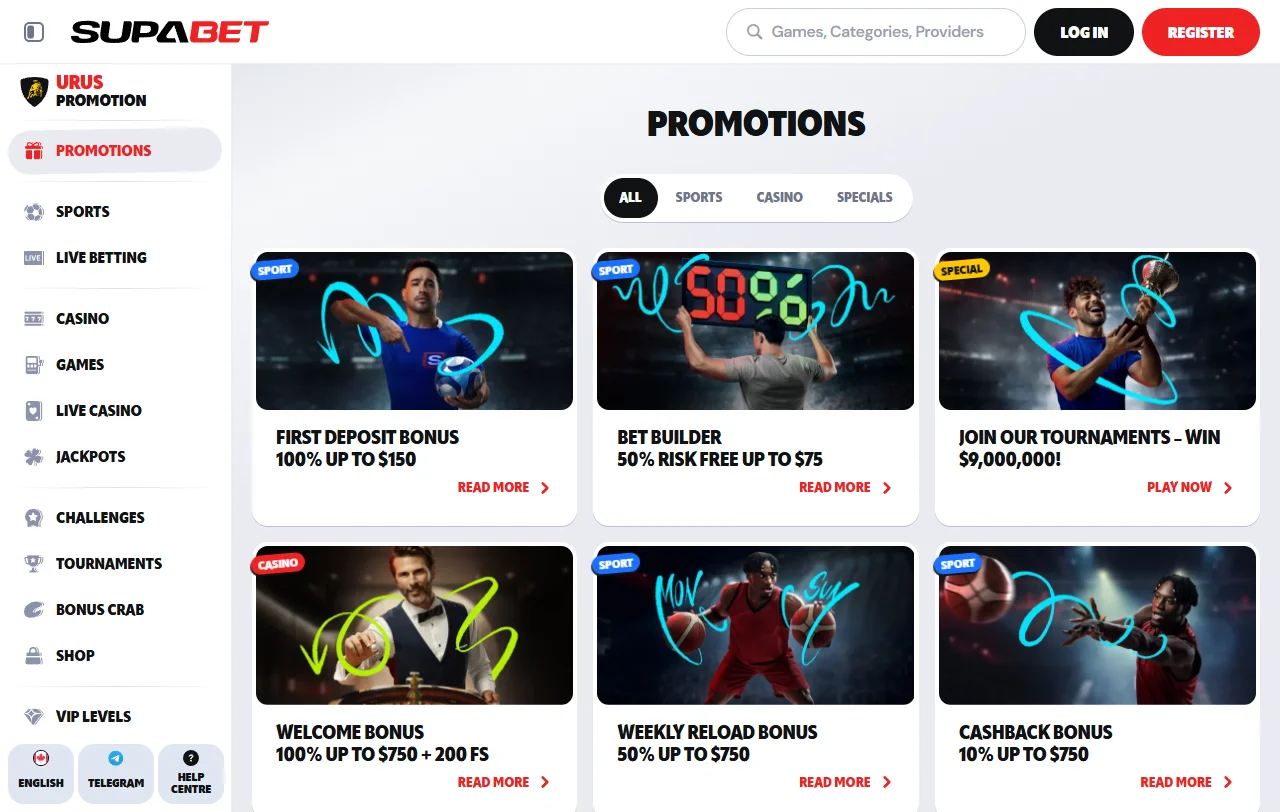 Bónus de boas-vindas do Supabet Casino de 100% até 500€ com wagering de 35x