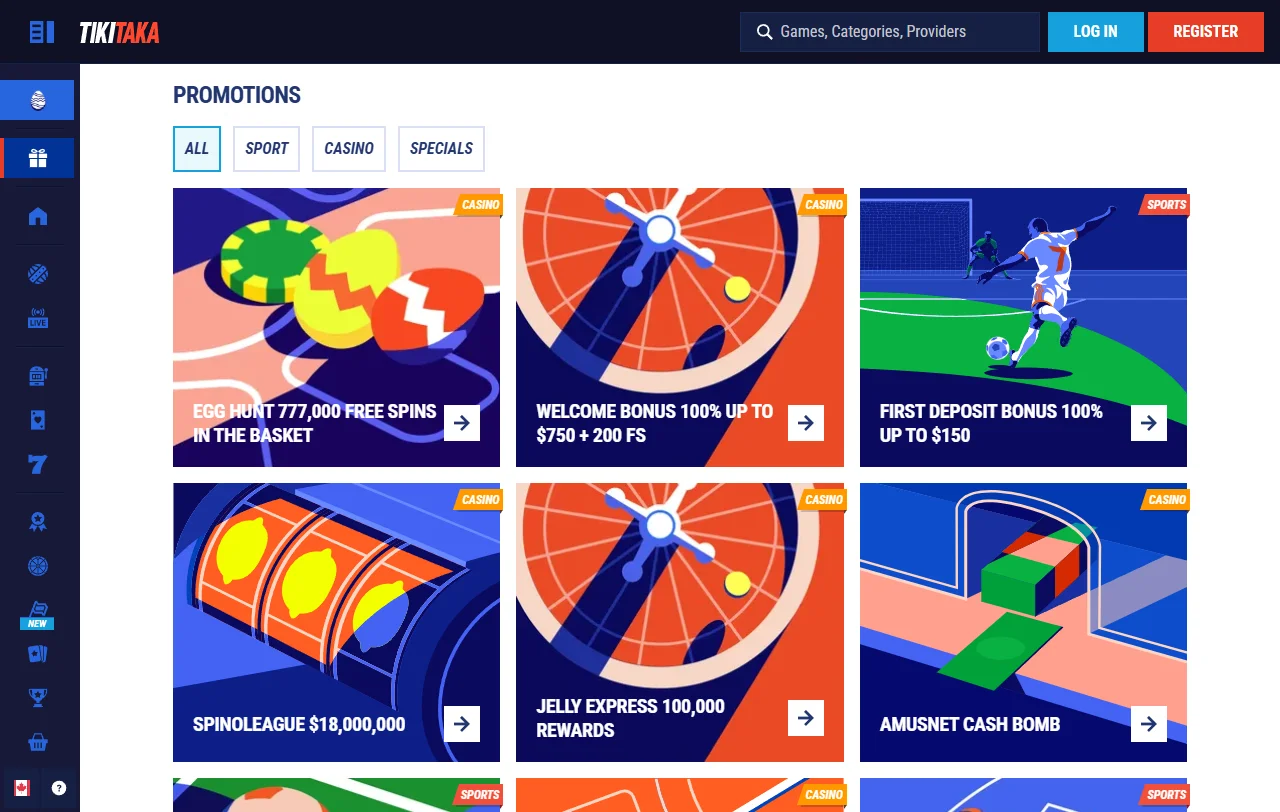 Pacote de boas-vindas do TikiTaka Casino com wagering de 35x explicado