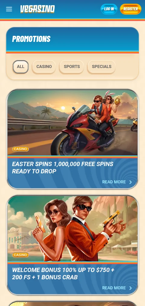 Informação de segurança e jogo responsável do Vegasino Casino, sem licença SRIJ