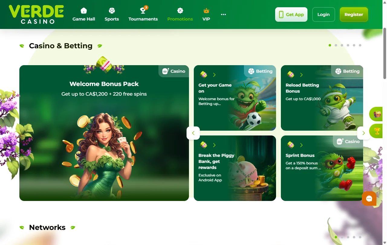 Catálogo do Verde Casino com slots de Pragmatic Play e mesas Evolution