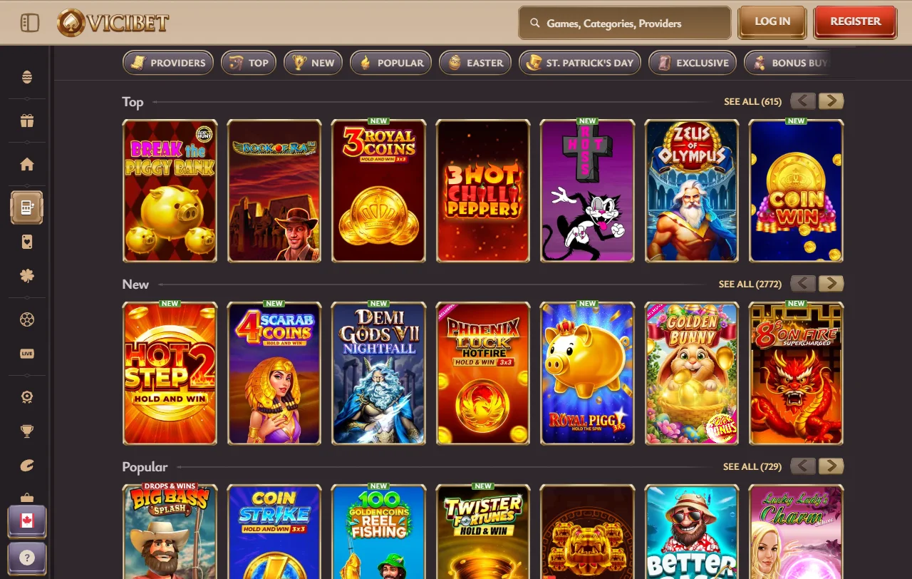 Catálogo do ViciBet casino com slots de Pragmatic Play, Play