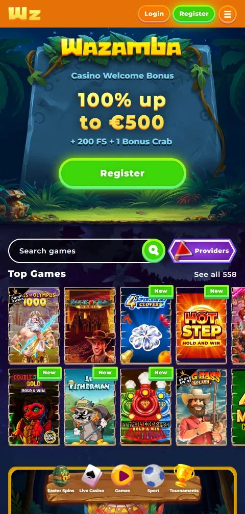 Wazamba Casino no navegador do telemóvel, sem aplicação nativa confirmada