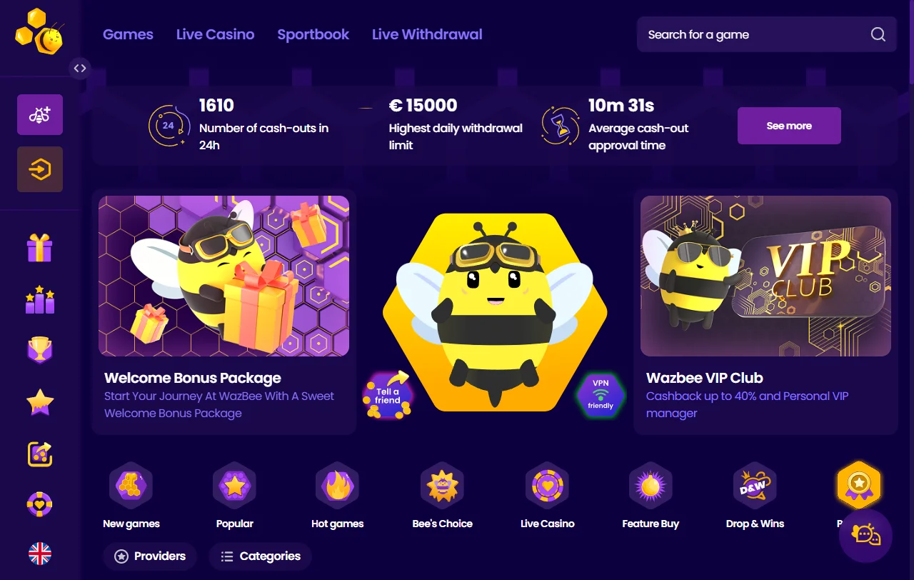 Wazbee Casino, plataforma offshore com sportsbook e catálogo de mais de 4 000 jogos