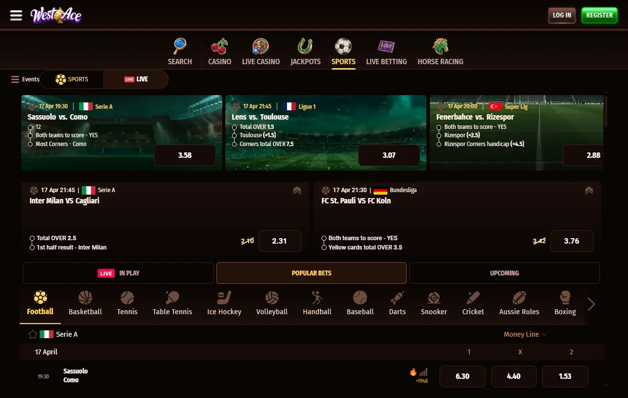 Biblioteca do Westace com slots Pragmatic Play, Hacksaw Gaming e NetEnt