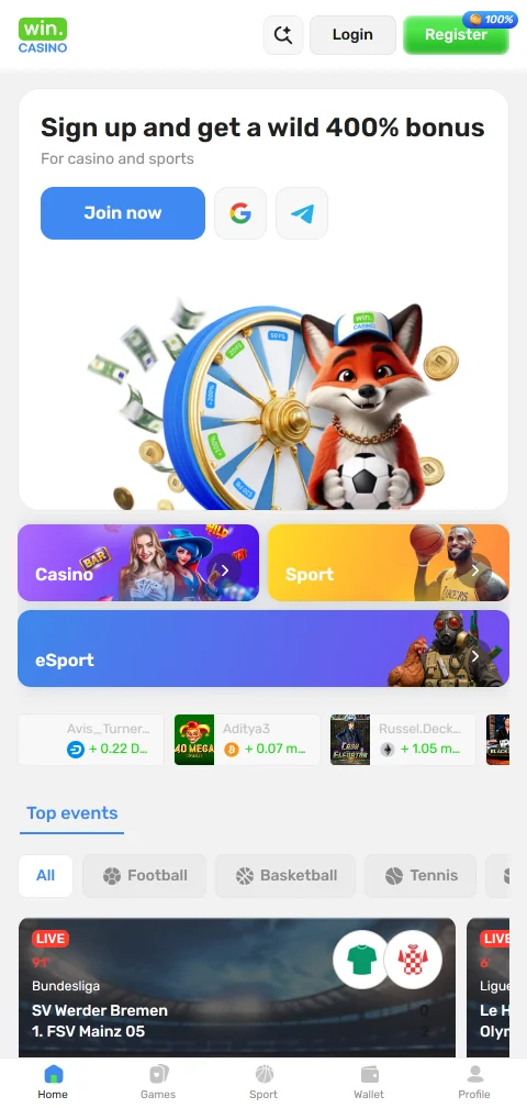 Win Casino no telemóvel através do navegador e do Telegram