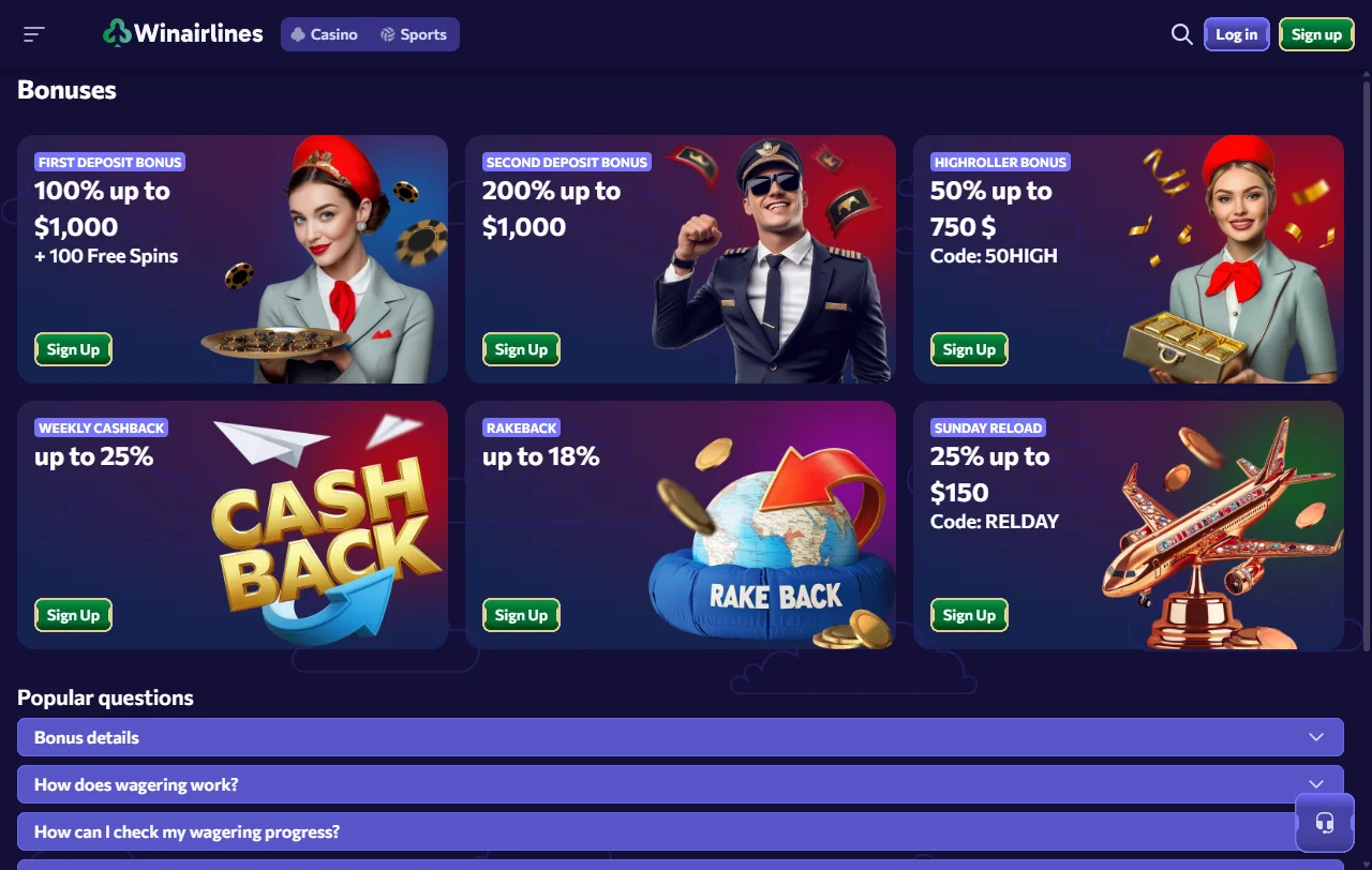 Catálogo do WinAirlines Casino com slots da Pragmatic Play, NetEnt e Hacksaw Gaming