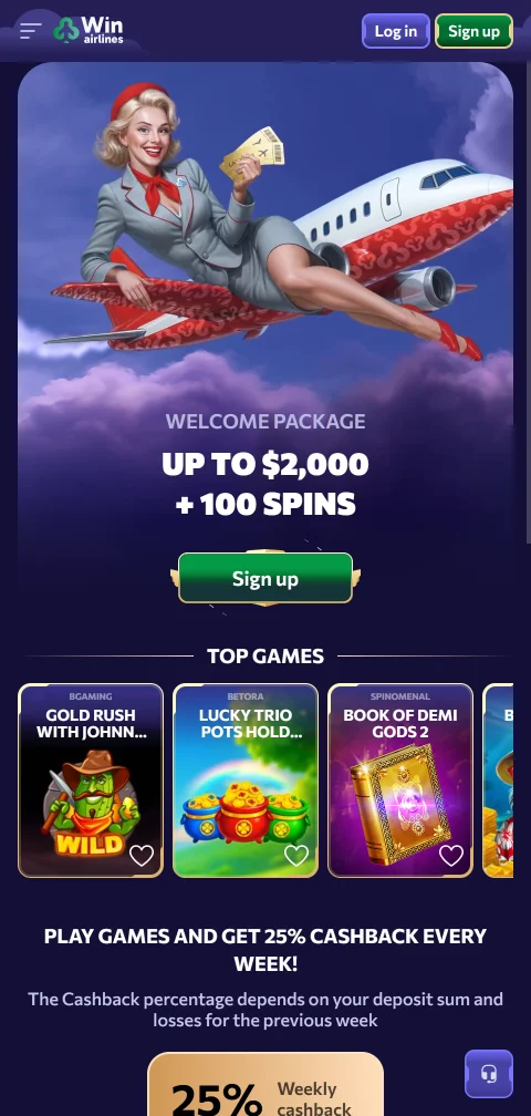 WinAirlines Casino no browser do telemóvel, sem aplicação nativa confirmada