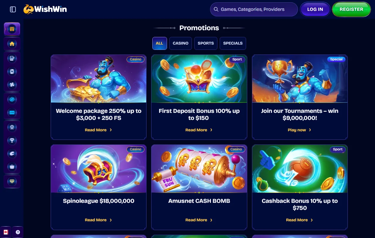 Pacote de boas-vindas do Wishwin até 3.000 € com wagering de 35x