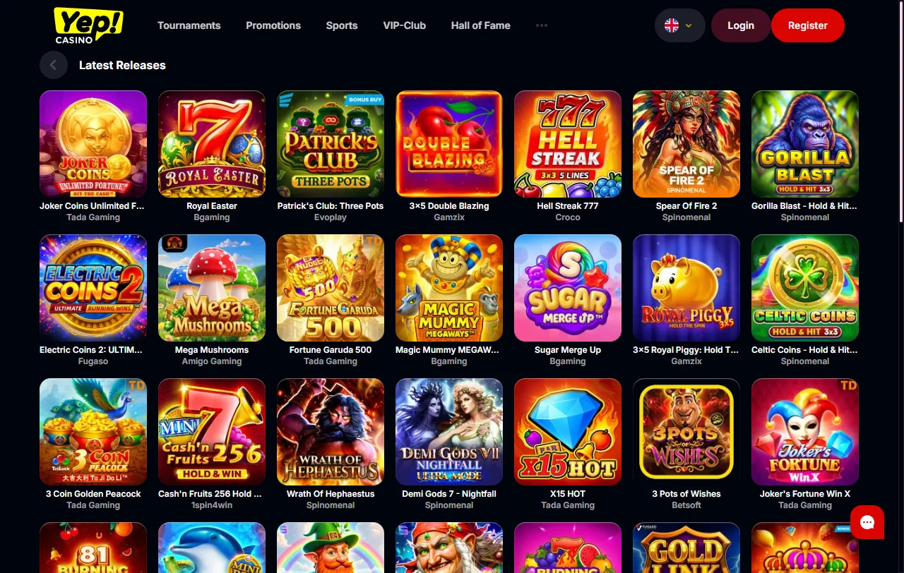Pacote de boas-vindas do YEP Casino com 345% e 300 free spins