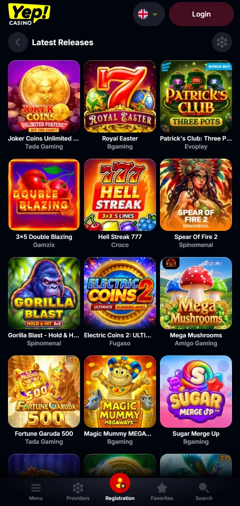 Informação de licença de Curaçao publicada no rodapé do YEP Casino